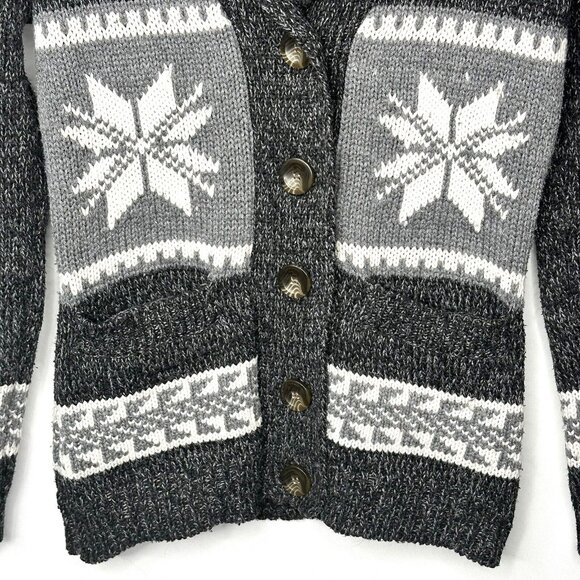 Bluenotes Womens Cardigan Sweater Shawl Collar Snowflake Long Sleeve Gray Size S - Picture 4 of 13